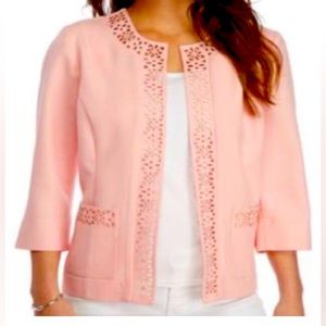 Alfred Dunner Jacket Pink Laser Cut Rhinestone Open Front